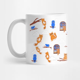 Ginger Cat Blue Bird Pattern Mug